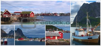 Collage of the Coastal Town of Reine, Lofoten, Norway