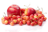 ripe cherry, apple and nectarine isolated on white