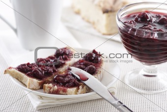 Cherry jam on toast