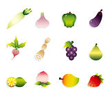 cartoon Fruits and Vegetables icon set