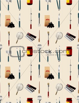 cartoon barbeque party tool seamless pattern
