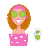 Wellness girl relaxing with cucumber on eyes
green
