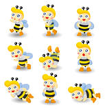 cartoon bee boy icon set
