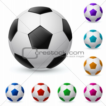 Realistic soccer ball in different colors