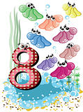 Sea animals and numbers series for kids ,8,shells