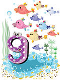 Sea animals and numbers series for kids ,9 fish