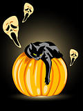 halloween pumpkin, ghost and black cat