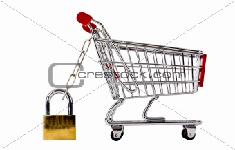 Trolly secured with padlock isolated