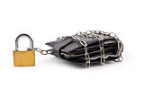 Wallet secured with chains and padlock