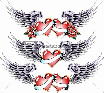 double heart with wings