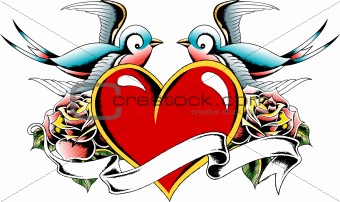 heart with bird banner