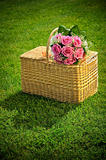 Wedding rose bouquet on a basket