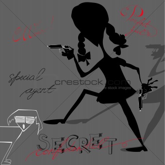 Young woman silhouette with pistol