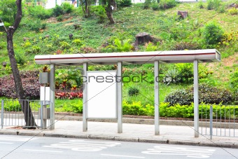 Blank billboard on bus stop