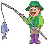 Cartoon fisherman with rod and fish