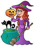 Cartoon Halloween witch with cat