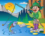 Lake with cartoon fisherman 1