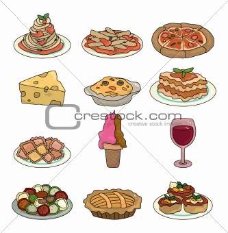 cartoon Italian food icon set

