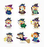 cartoon Wizard and Witch icon set