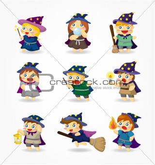 cartoon Wizard and Witch icon set