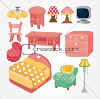 cute cartoon furniture icon set
