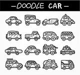 doodle cartoon car icon set