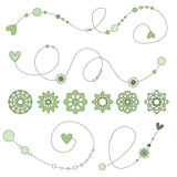 Green curls with hearts, flowers and dots
