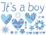 It's a boy - text, flowers, heart and stars