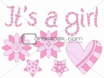 It's a girl - text, flowers and heart