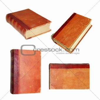 set Old red cover book isolated over white (1885. year)