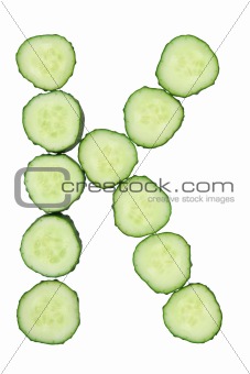 Vegetable Alphabet of chopped cucumber  - letter K