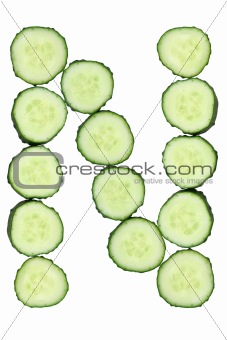 Vegetable Alphabet of chopped cucumber  - letter N