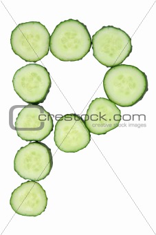 Vegetable Alphabet of chopped cucumber  - letter P