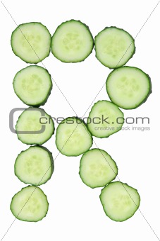 Vegetable Alphabet of chopped cucumber  - letter R