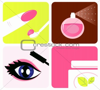 Beauty, cosmetic and makeup icons isolated on white
