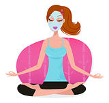 Cute young Woman with Facial mask doing yoga pose - pink 
