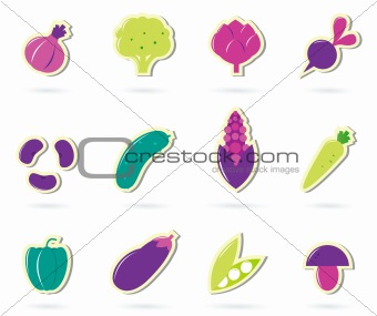 Stylized retro Vegetable icons - isolated on white ( pink & green )