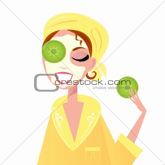 Skin care: Girl having spa facial mask isolated on white
