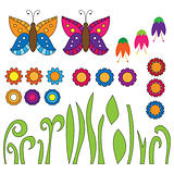 Colorful butterfly, flower and grass collection