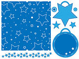 Blue and white star pattern, tags and border