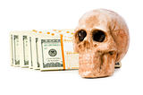 Concept of death and money with skull and dollars