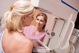 Nurse Assisting Patient Undergoing Mammogram