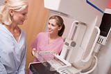 Nurse Assisting Patient About To Have A Mammogram