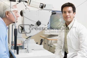 Doctor And Patient Ready For An Eye Exam