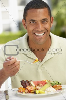 Mid Adult Man Dining Al Fresco