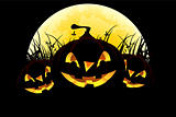 Halloween background with pumpkins and moon