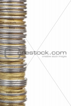 Stack of coins isolated on white background