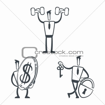 set of funny cartoon builder in various poses for use in presentations, etc.