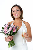 Portrait Of Bride Holding Bouquet And Wine Glass
