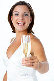 Portrait Of Bride Toasting With Wine Glass